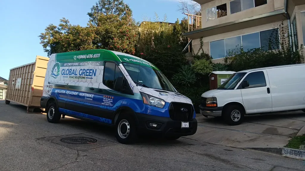 Global Green HVAC Solutions service van on a residential street