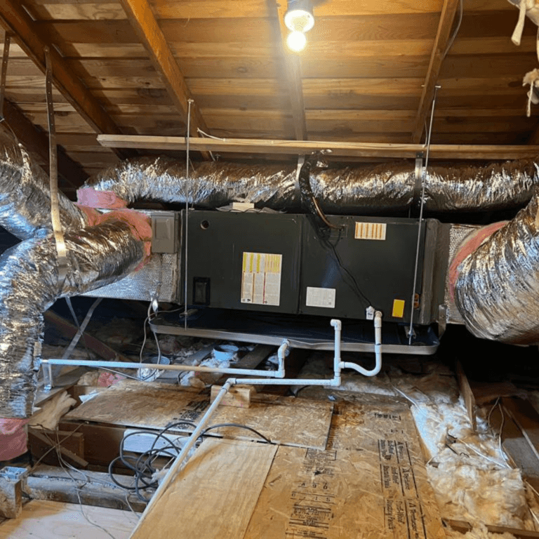 Air handler with flex ducts in an attic