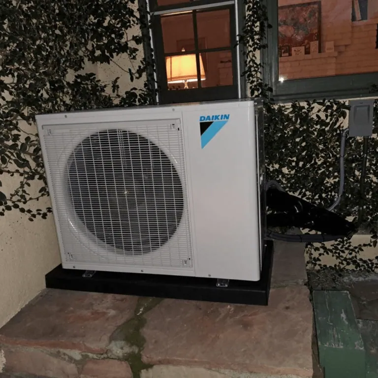 Daikin ductless outdoor unit installed on a patio